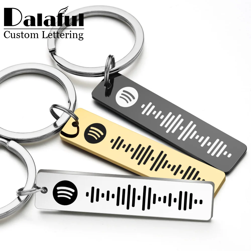 Initial Ring Custom - ส่วนบุคคล Spotify รหัสพวงกุญแจแกะสลักชื่อเพลงเพลงพวงกุญแจสแกนเพลง Key CHAIN ผู้ถือของขวัญคู่