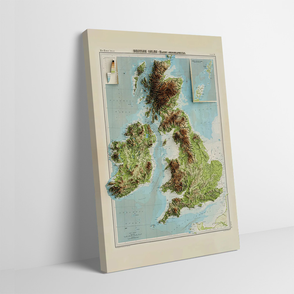 Custom Map Poster - แผนที่นูน 3 มิติของหมู่เกาะอังกฤษปี 1922 พิมพ์โปสเตอร์ภาพที่กำหนดเองศิลปะบนผนังภาพวาดผ้าใบของขวัญสำหรับตกแต่งห้องภายใน