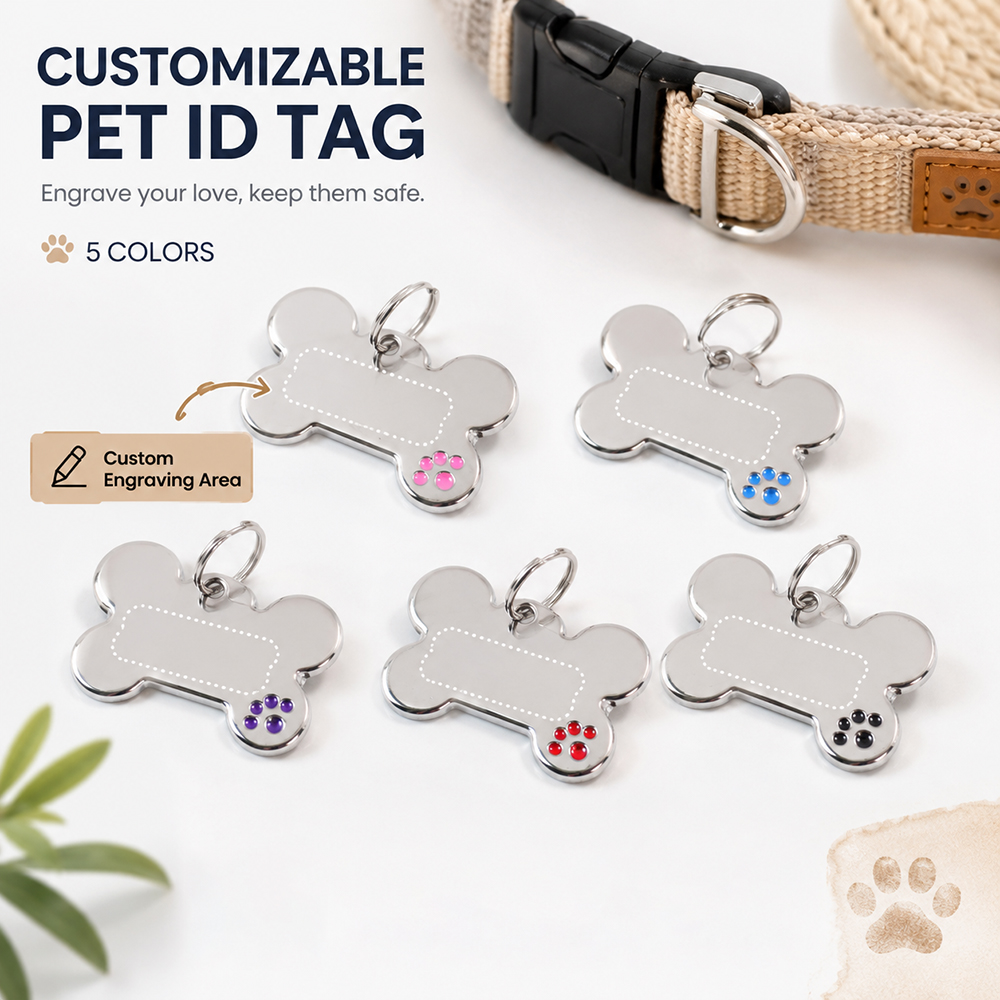 Pet Portrait Custom - ป้ายชื่อสุนัขรูปกระดูกแบบกำหนดเอง ป้ายชื่อสัตว์เลี้ยงแบบมีชื่อเฉพาะบุคคล สลักเลเซอร์ลายกรงเล็บ หมายเลขป้องกันการสูญหาย ป้ายชื่อสุนัขแบบกำหนดข้อความเองได้
