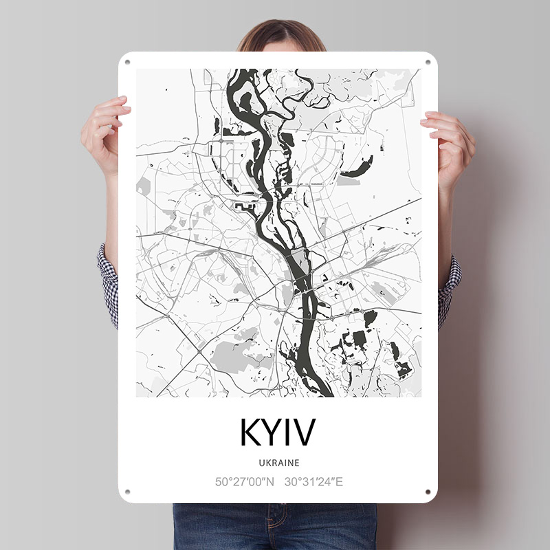 Custom Map Poster - โปสเตอร์แผนที่เมืองเคียฟ พิมพ์ลายตามสั่ง ศิลปะติดผนังสไตล์เรโทร ป้ายโลหะวินเทจ สำหรับตกแต่งบ้าน สำนักงาน
