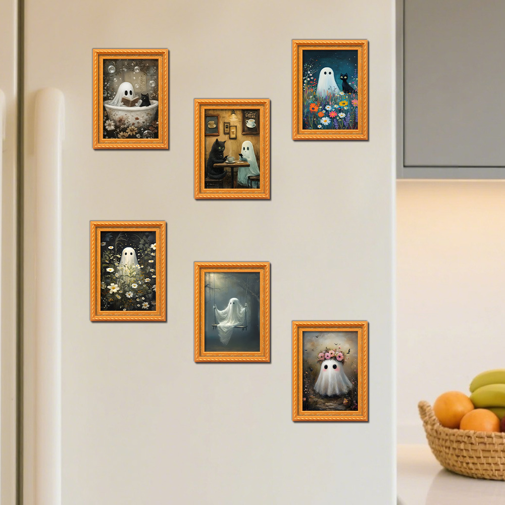 Engraved Wood Frame - แม่เหล็กติดตู้เย็นลายฮาโลวีน 3 มิติ สร้างสรรค์ น่ารัก ผีน้อย