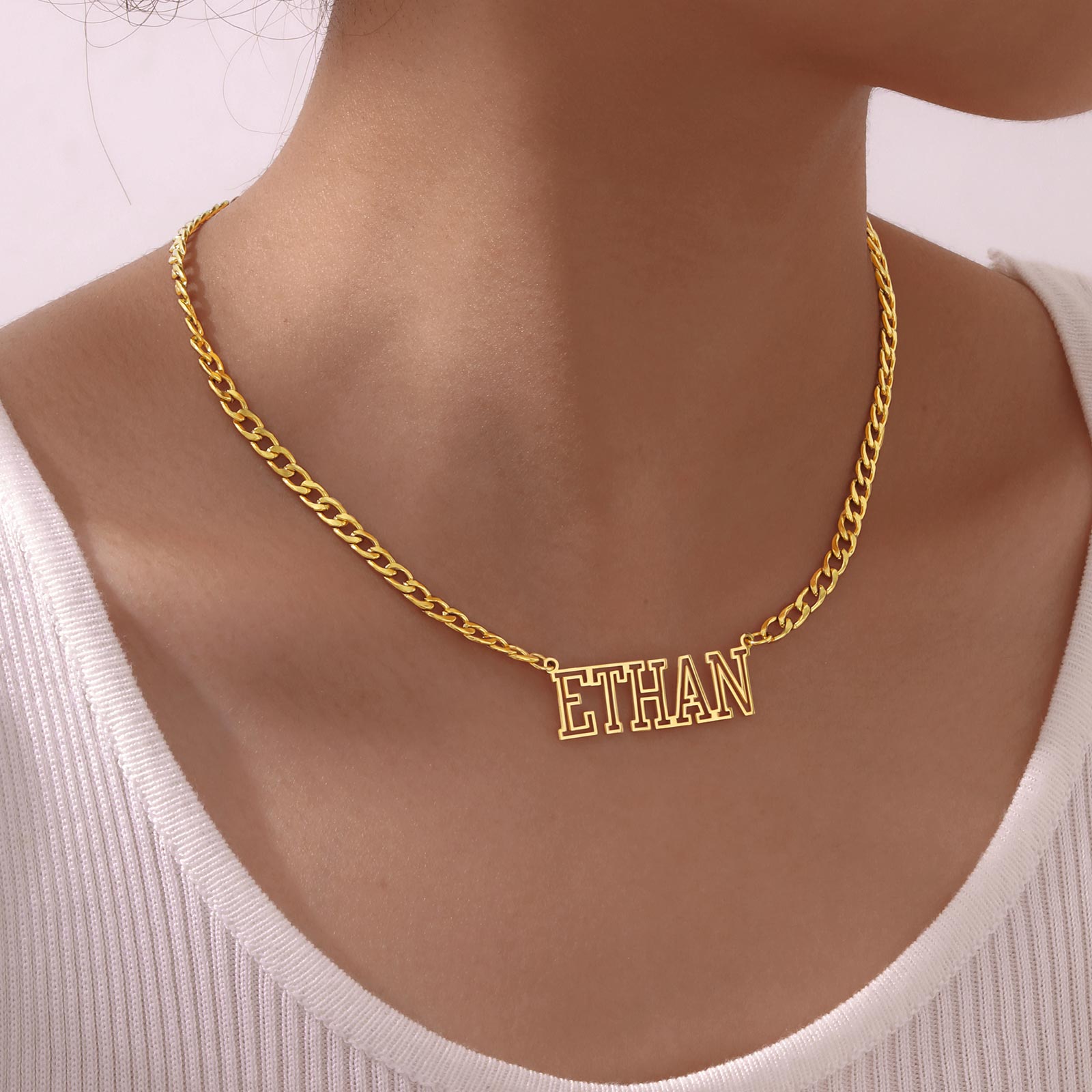 Name Necklace Custom - ฟรีส่วนบุคคล NK CHAIN Hollow ชื่อสร้อยคอที่กําหนดเองสําหรับผู้หญิง,สร้อยคอกันน้ําสแตนเลส,เครื่องประดับ Elegant