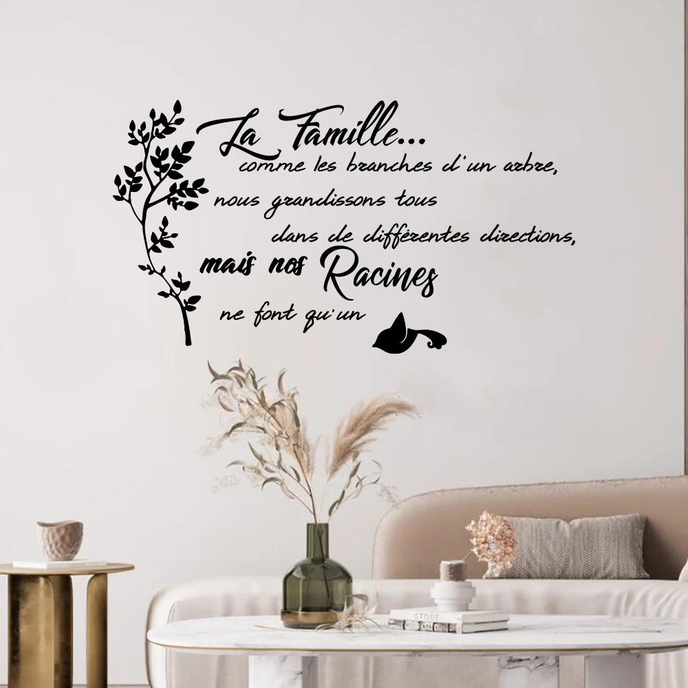 Family Tree Print - ภาษาฝรั่งเศสคําครอบครัว Tree BIRD สติ๊กเกอร์ติดผนังห้องครัวห้องนอน La Famille