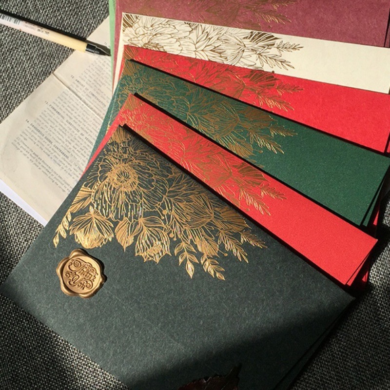 Wax Seal Letter Kit - 10ชิ้น/พิเศษกระดาษการ์ดHot Stampingเชิญซองจดหมาย,มุกกระดาษบรรจุภัณฑ์ซองจดหมายหนา