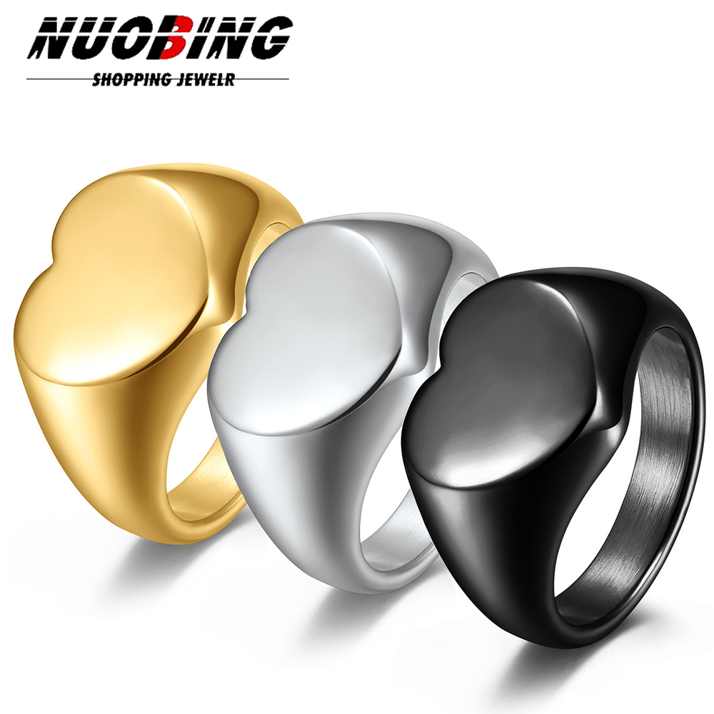 Initial Ring Custom - ที่กําหนดเองผู้หญิง Signet แหวนน่ารักหัวใจ Roung แหวนสแตนเลสสตีลเรขาคณิตนิ้วมือ Vintage