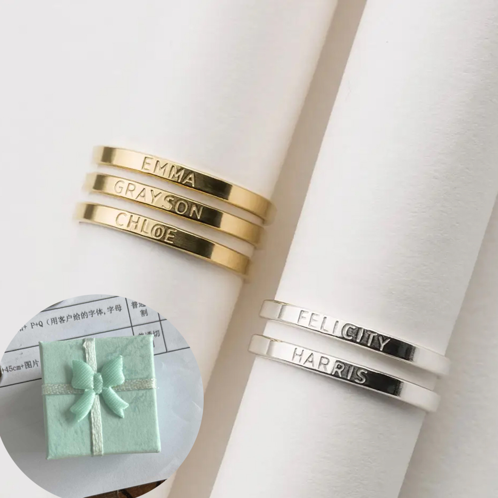 Personalized Name Box - COOLTIME ส่วนบุคคล CUSTOM ชื่อแหวนสแตนเลส Dainty แกะสลักชื่องานแต่งงานแหวนเครื่องประดับของขวัญสุ่มกล่องสีสัน