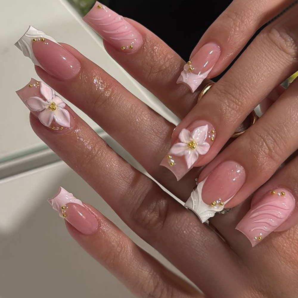 24 ชิ้นต่อกล่อง เล็บปลอมทรงสี่ - Pressed Flower Art บทวิจารณ์และราคา