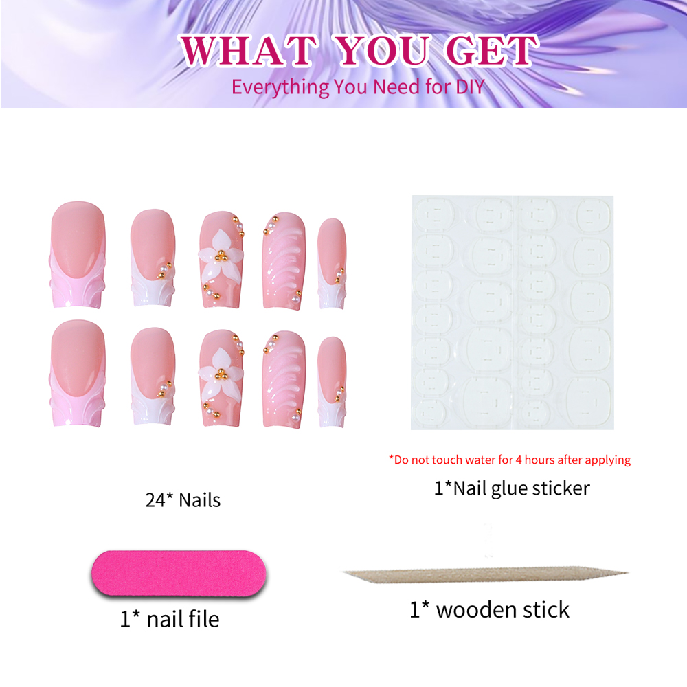 24 ชิ้นต่อกล่อง เล็บปลอมทรงสี่ - Pressed Flower Art บทวิจารณ์และราคา