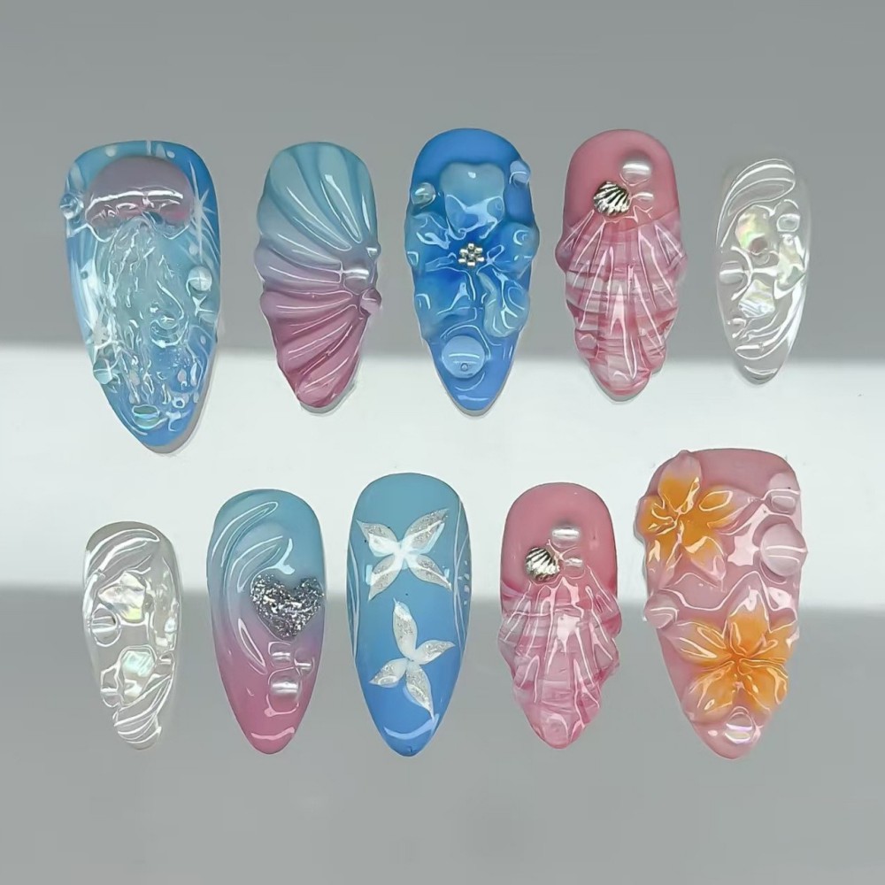 เล็บปลอมแบบกดติด 24 ชิ้น สีเขี - Pressed Flower Art บทวิจารณ์และราคา
