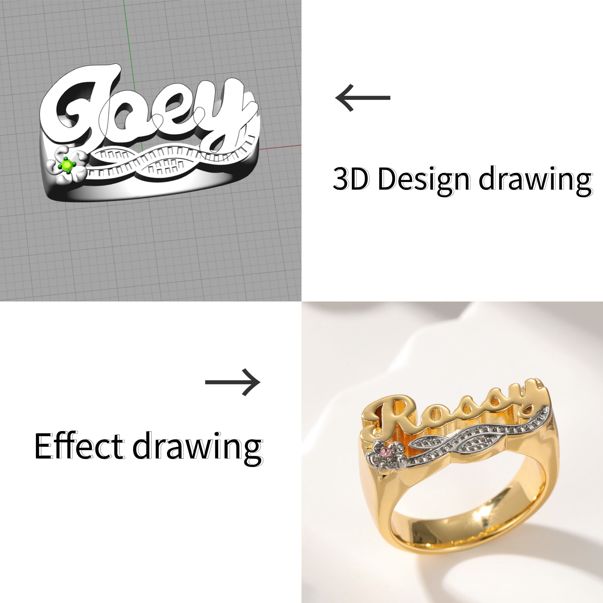 3D ชื่อแหวนที่กําหนดเองเพชรชื่ - Initial Ring Custom บทวิจารณ์และราคา
